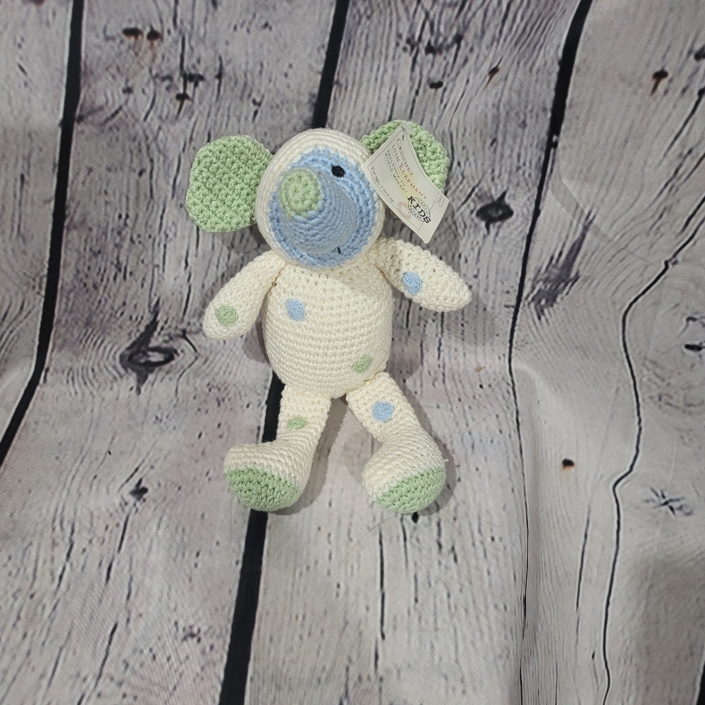 Cost Plus World Market Crochet Elephant with Blue and Green